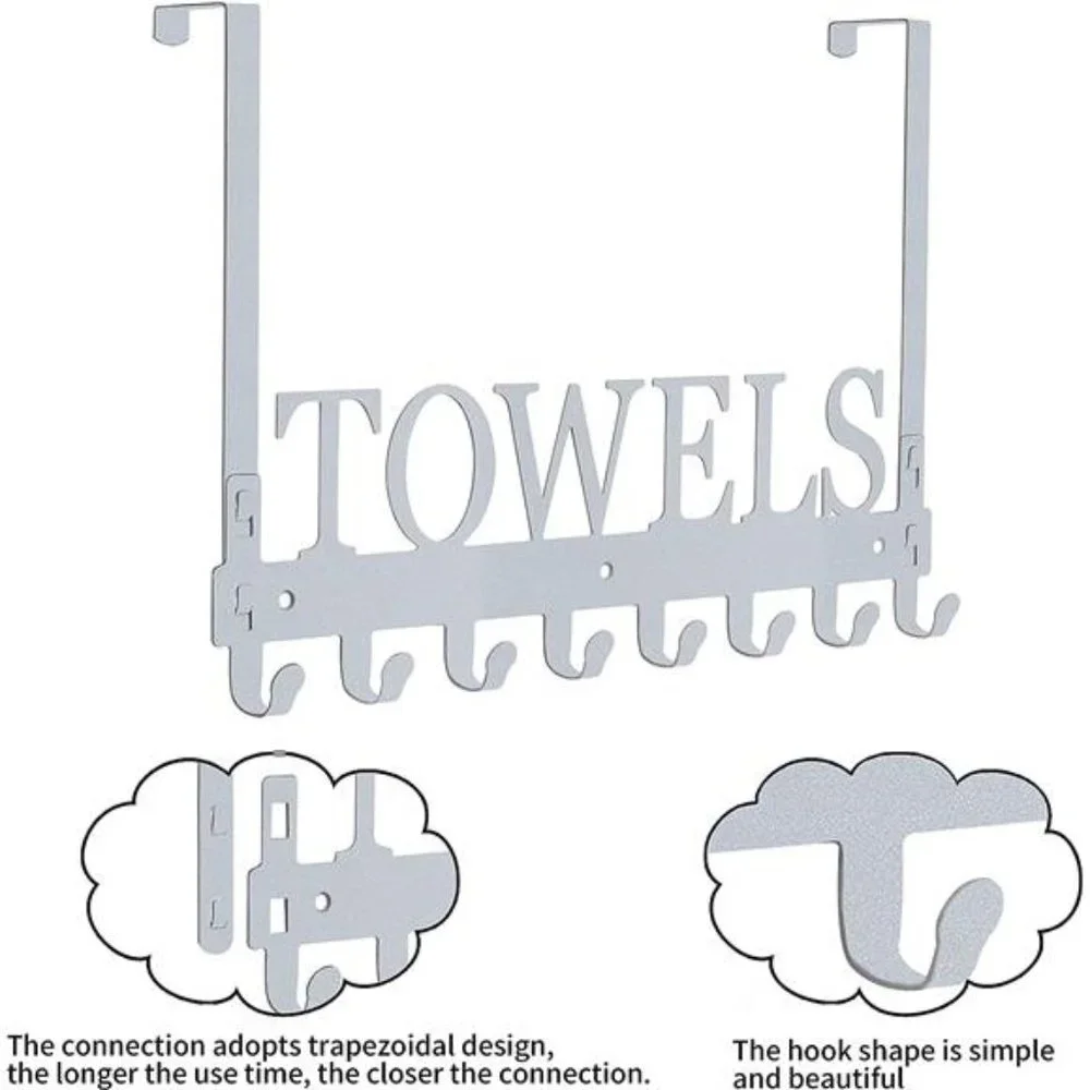 Towel Holder for Bathroom Over The Door Rack Towel Hooks Door Mount Towel Rack
